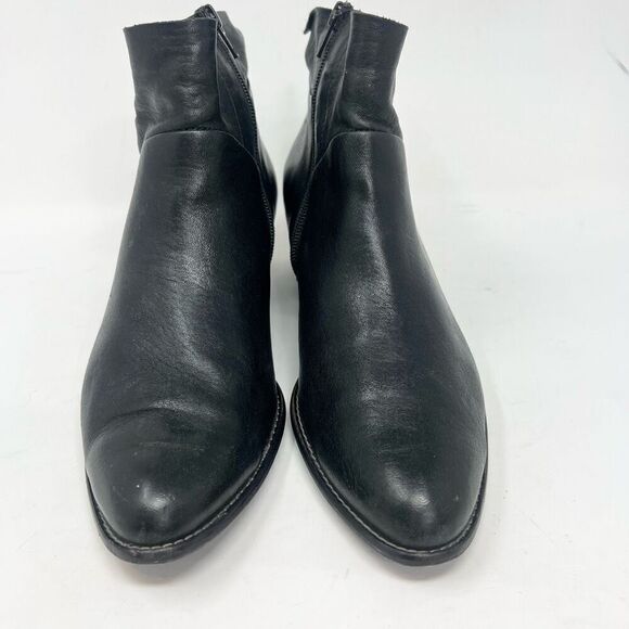 Paul Green Leather Ankle Boots Womens 7.5 Black Low Heel Almond Toe Side Zip - Picture 4 of 9
